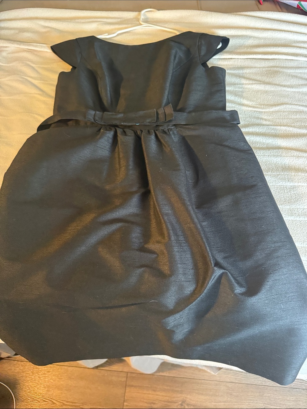 ALFRED SUNG Black Satin-Look Fit & Flare Mini Dress with Waist Bow